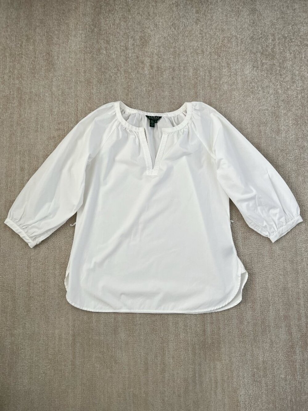 Lauren Ralph Lauren Womens White Cotton Boho Peasant Blouse Top L Petite
